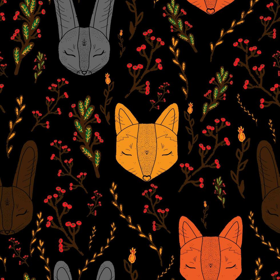 foxes and berries fabric vector