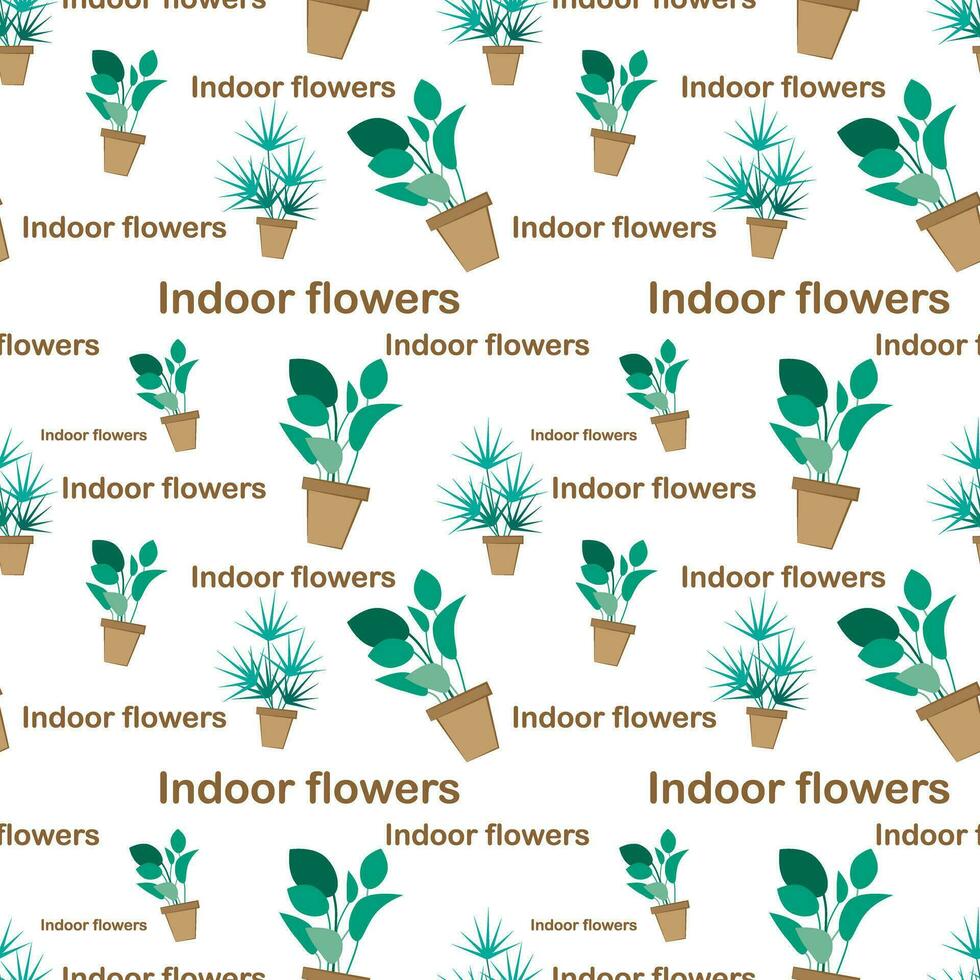 Seamless print of indoor plants with inscriptions vector