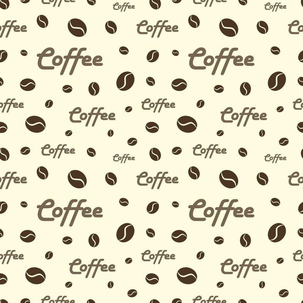 Seamless texture of coffee beans and lettering. Brown coffee vector