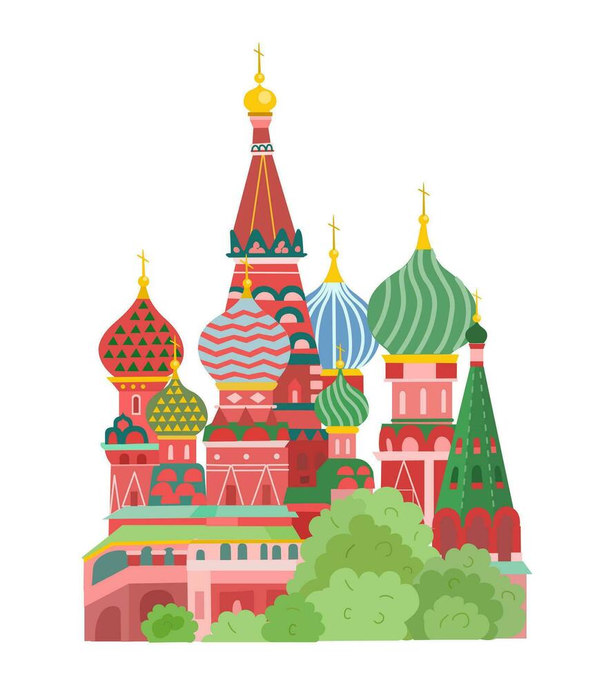 Moscow is the capital of Russia, Red Square. St. Basil's Cathedral. Vector illustration on a white background.