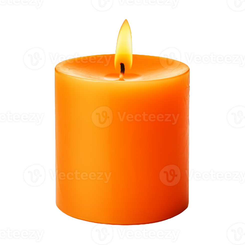 Burning orange candle with fire for halloween celebration isolated on