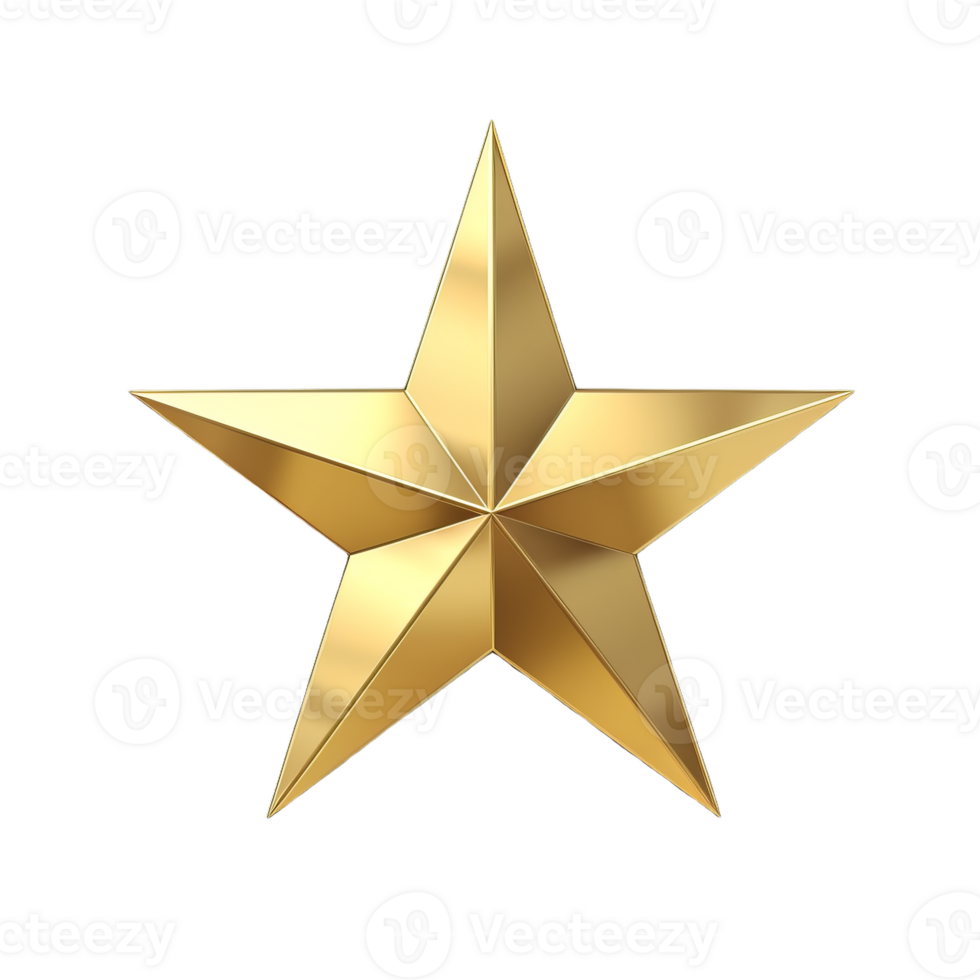 3d render of golden star isolated on transparent background png