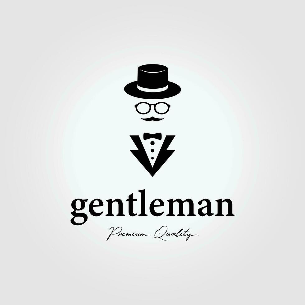 gentleman logo in a formal suit with a hat and glasses, retro clothing style design illustration vector