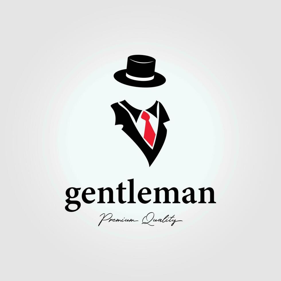 gentleman logo in formal suit with hat and red tie, retro vintage fashion style design icon illustration vector
