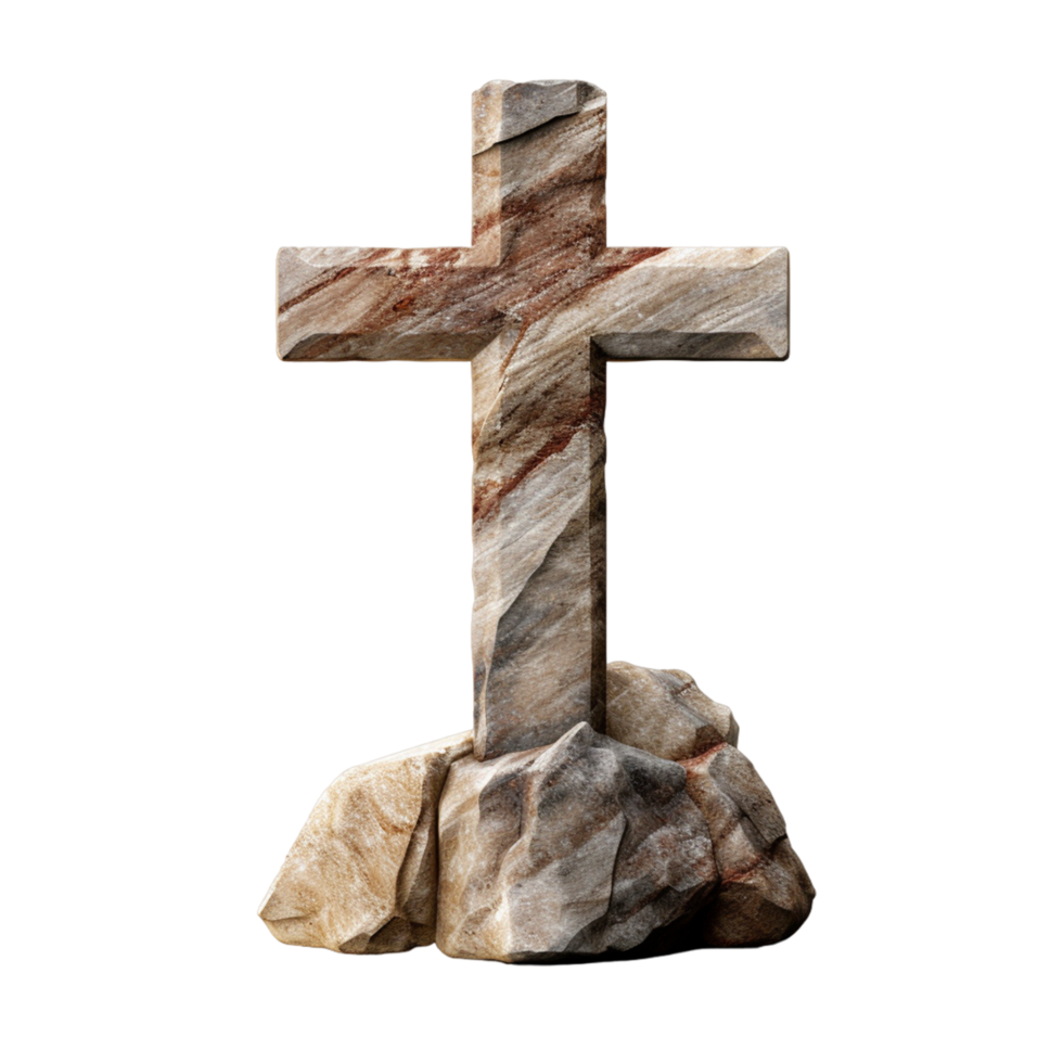 Christian stone cross on the stone isolated on transparent background ai generative png