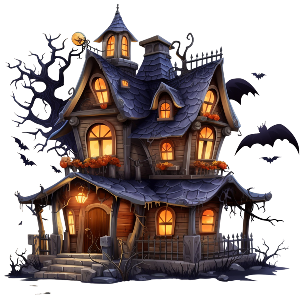 Spooky Halloween house isolated on the transparent background ai generative png