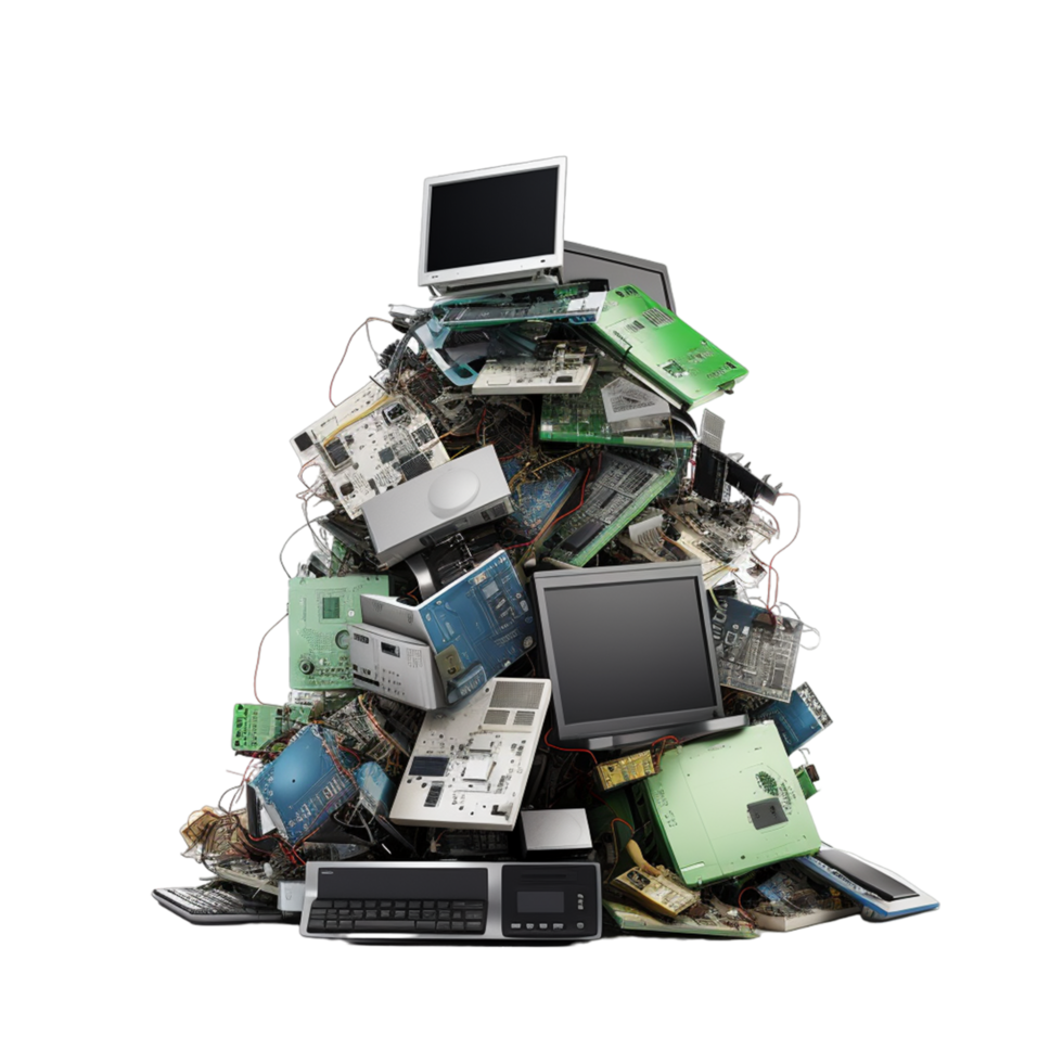 e-waste mucchio per raccolta differenziata isolato su trasparente sfondo ai generativo png