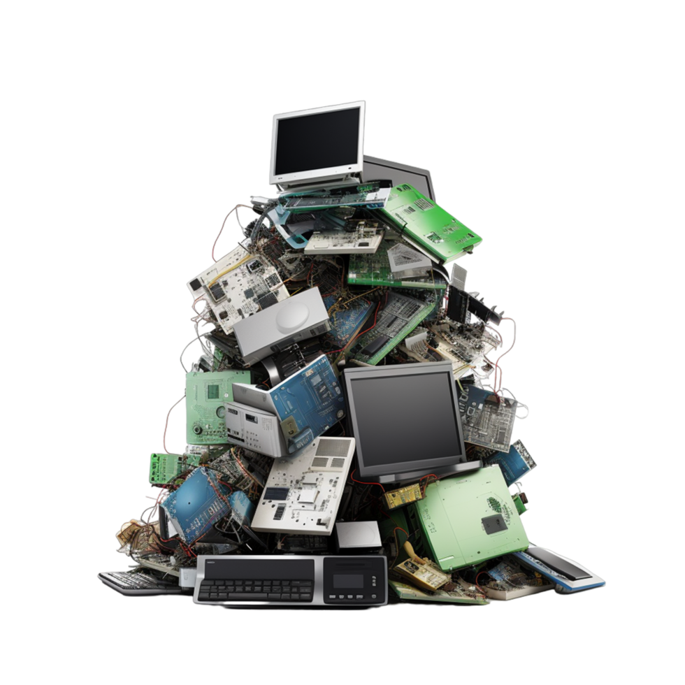 E-waste heap for recycling isolated on transparent background ai generative png