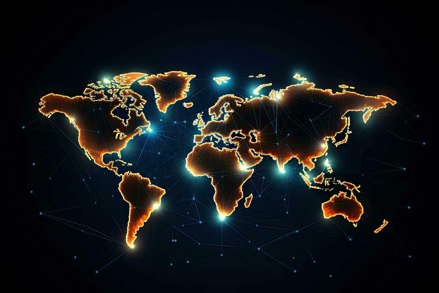 Global network connection concept. Polygonal world map. Vector illustration, Global network connection on a world map hologram, Black background, AI Generated photo