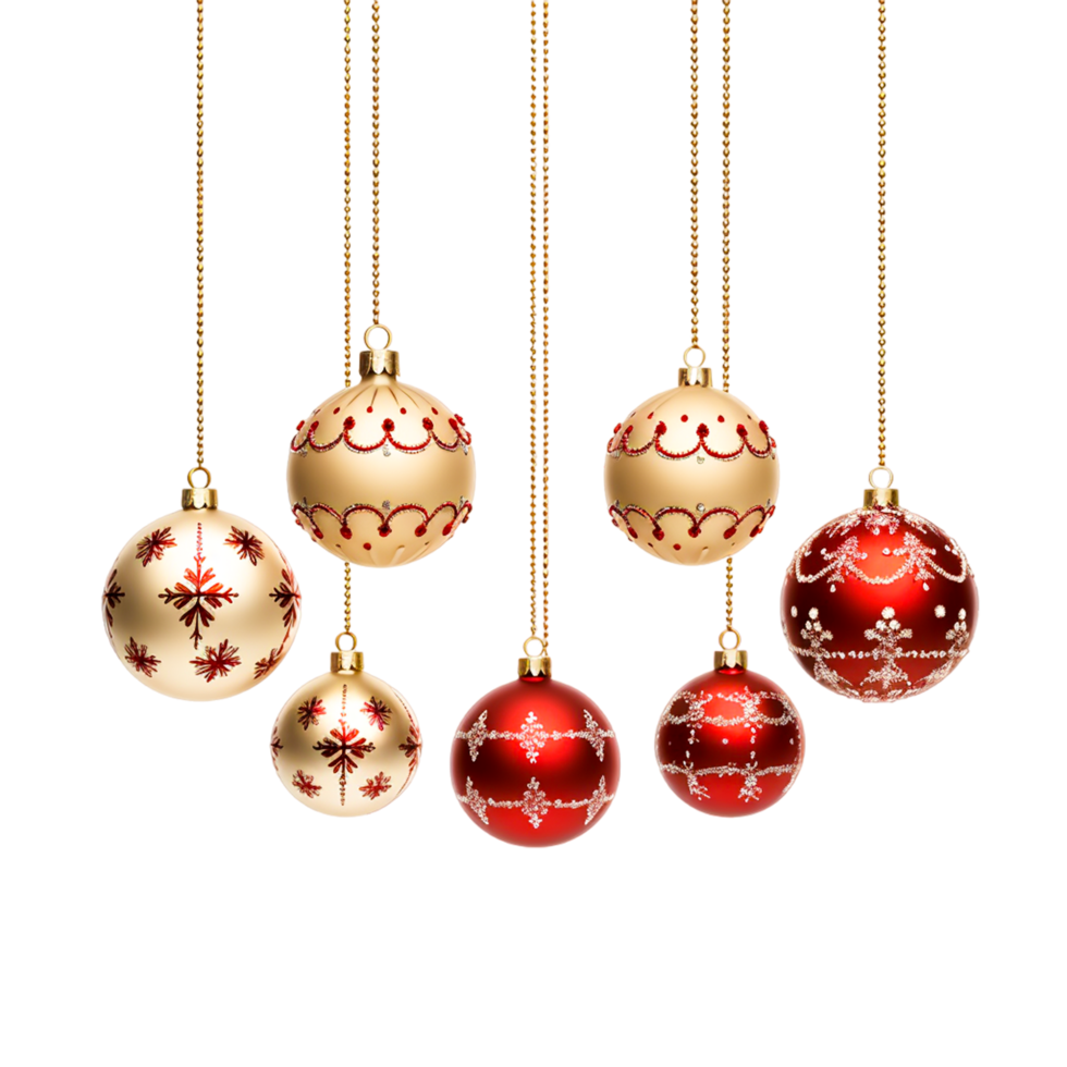 Colorfull crhistmas ornaments hanging ball isloated background ai generative png