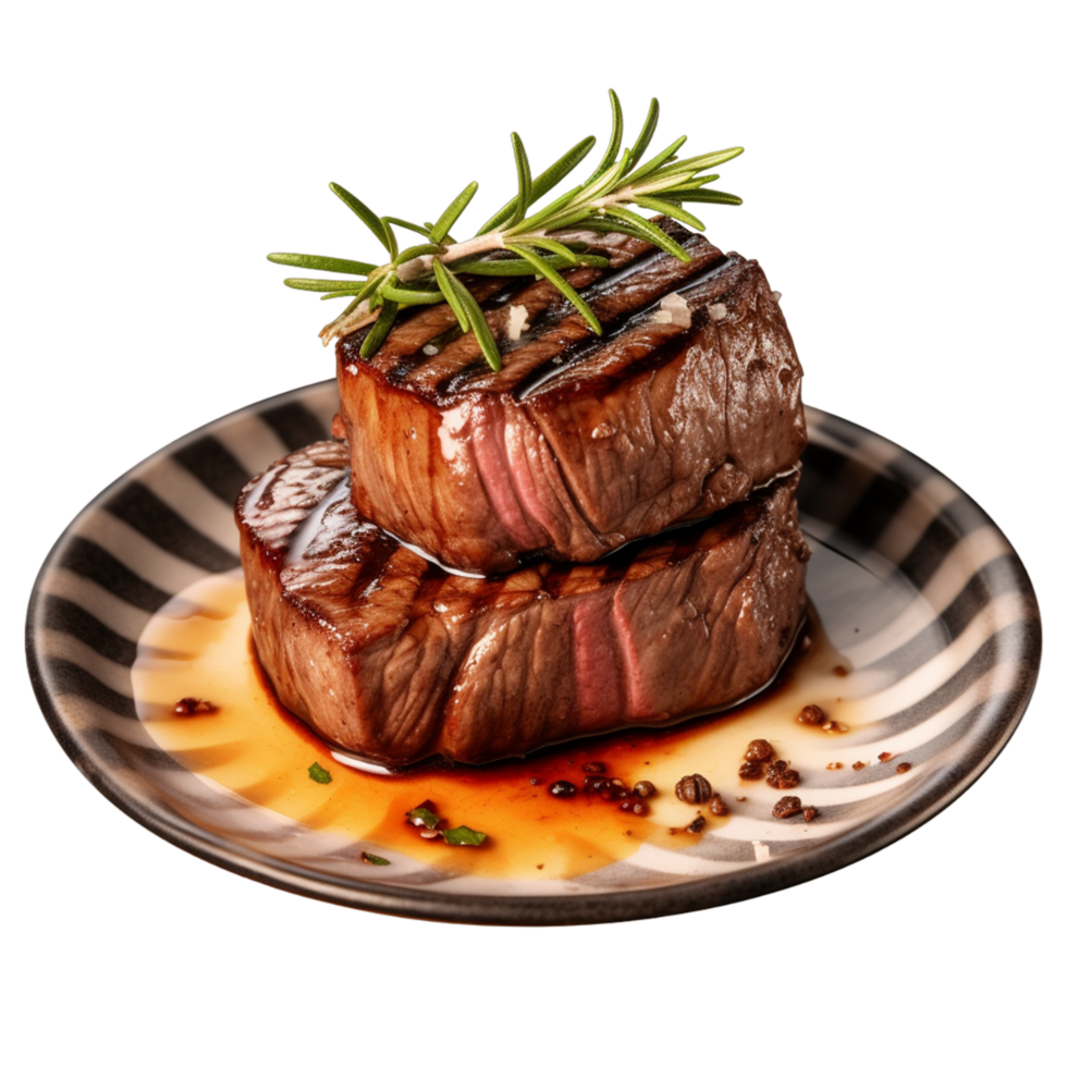Grilled Filet Mignon Steak on a plate isolated ai generative 32547056 PNG