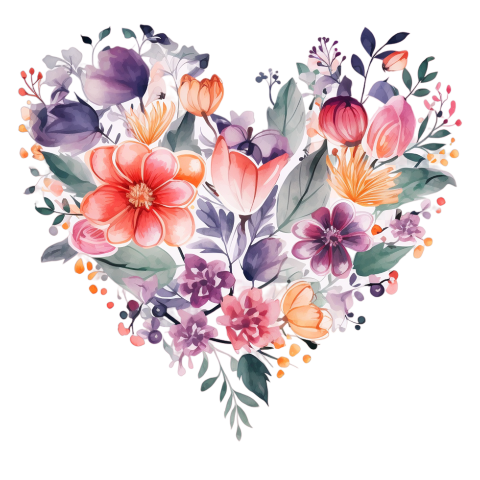 Floral Love Heart For Lovers isolated transparent background ai generative png