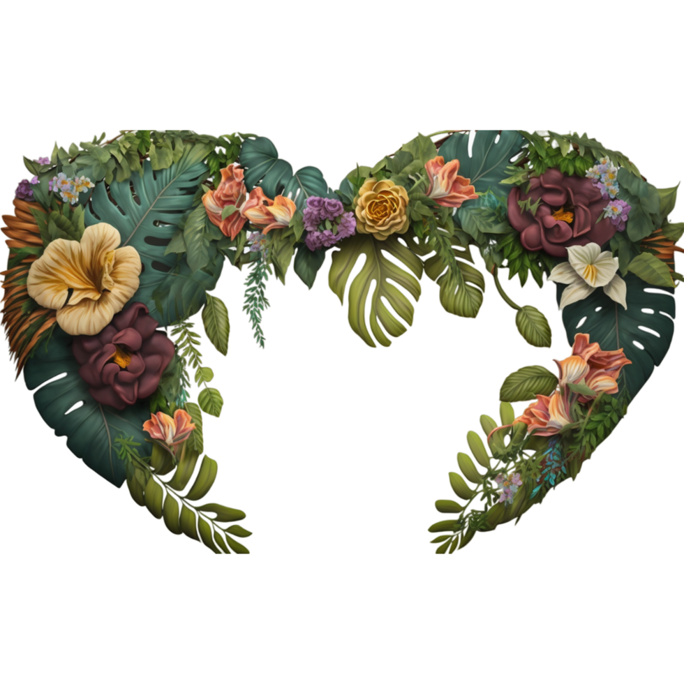 Heart-shaped floral wedding arch garland with colorfull ai generative png