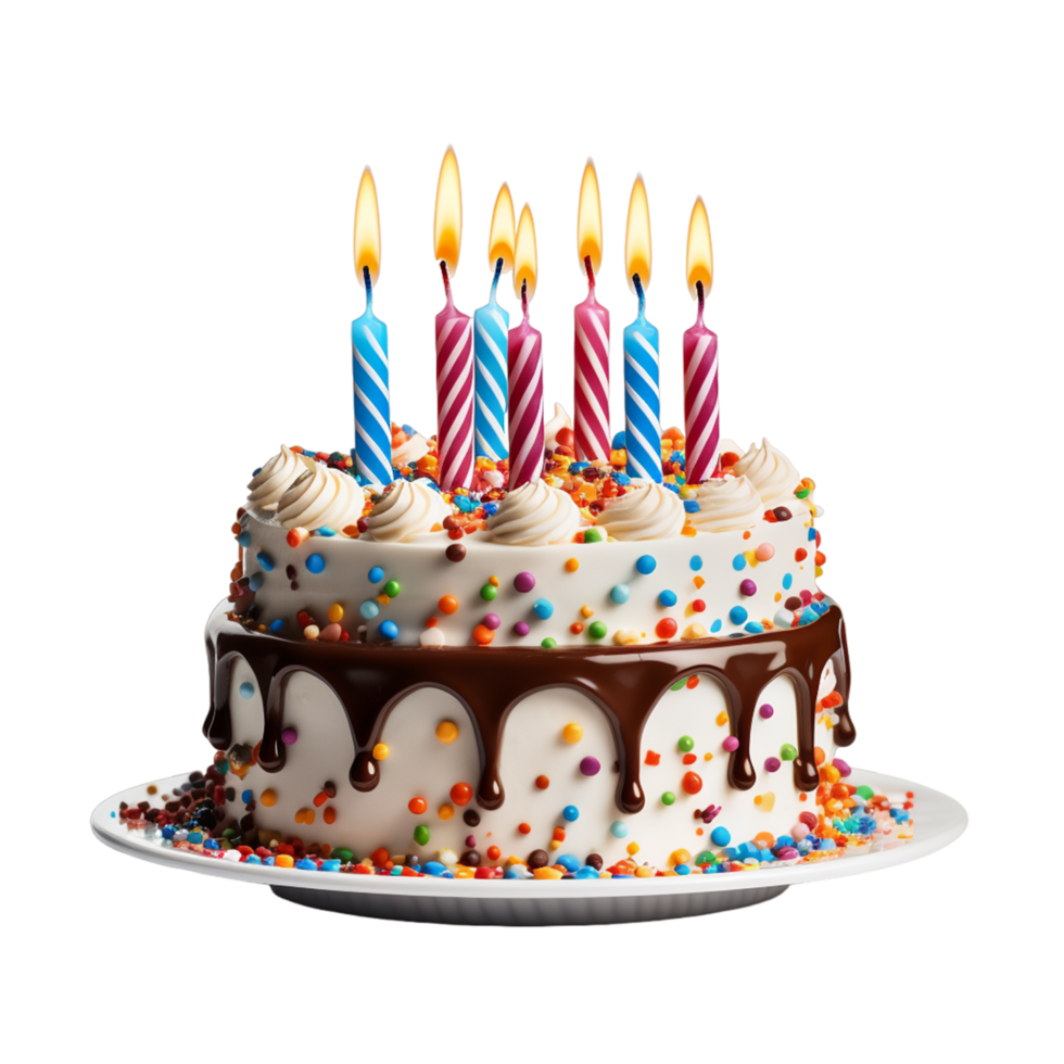 Happy birthday cake with candles PNG ai generative