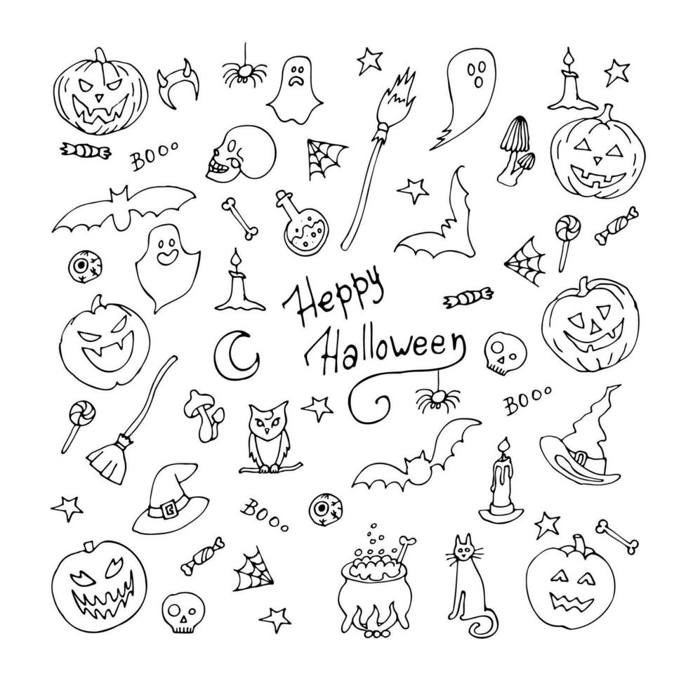 set of doodle vector illustration halloween. hand drawing.