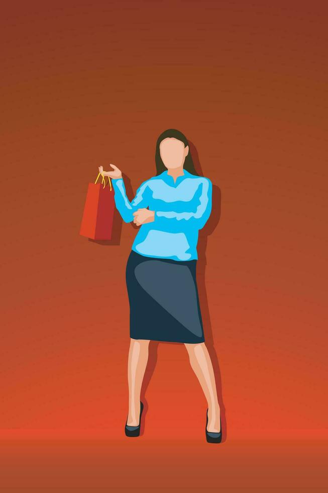 mujer de compras con bolsa vector