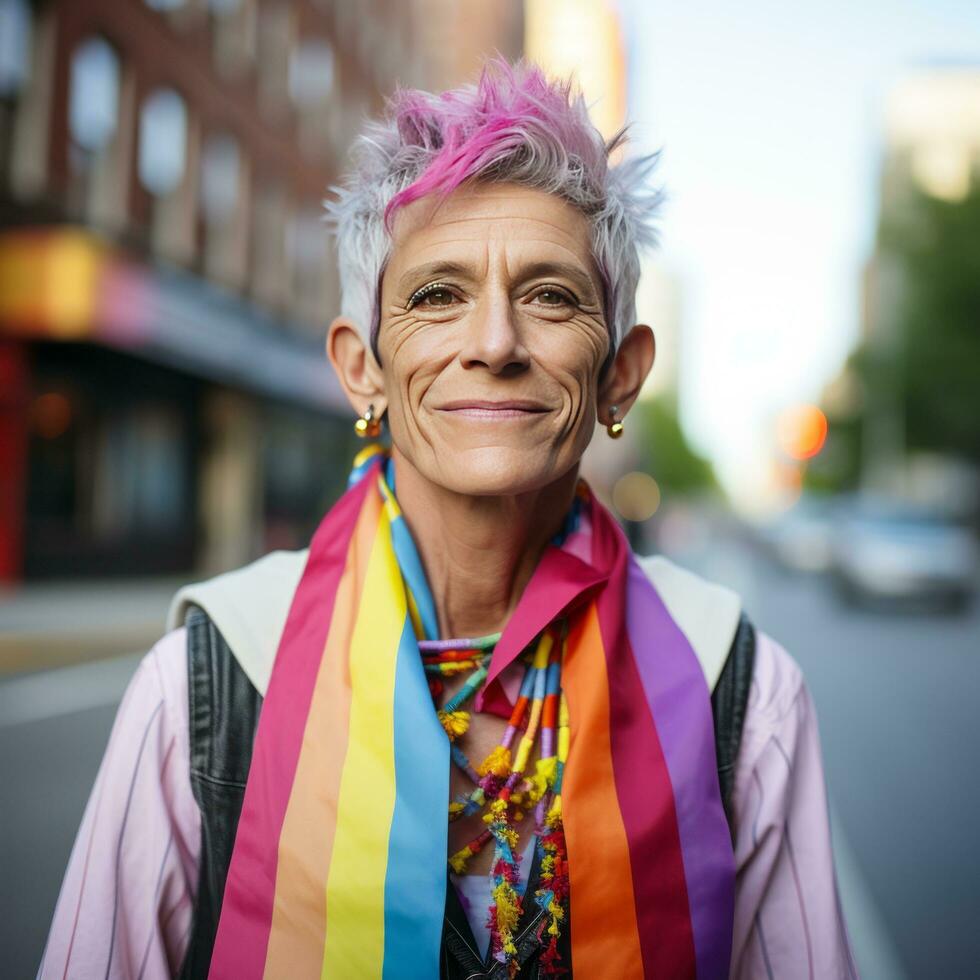 AI Generated A 60yearold American LGBT activist posing confidently, representing resilience and determination AI generated photo