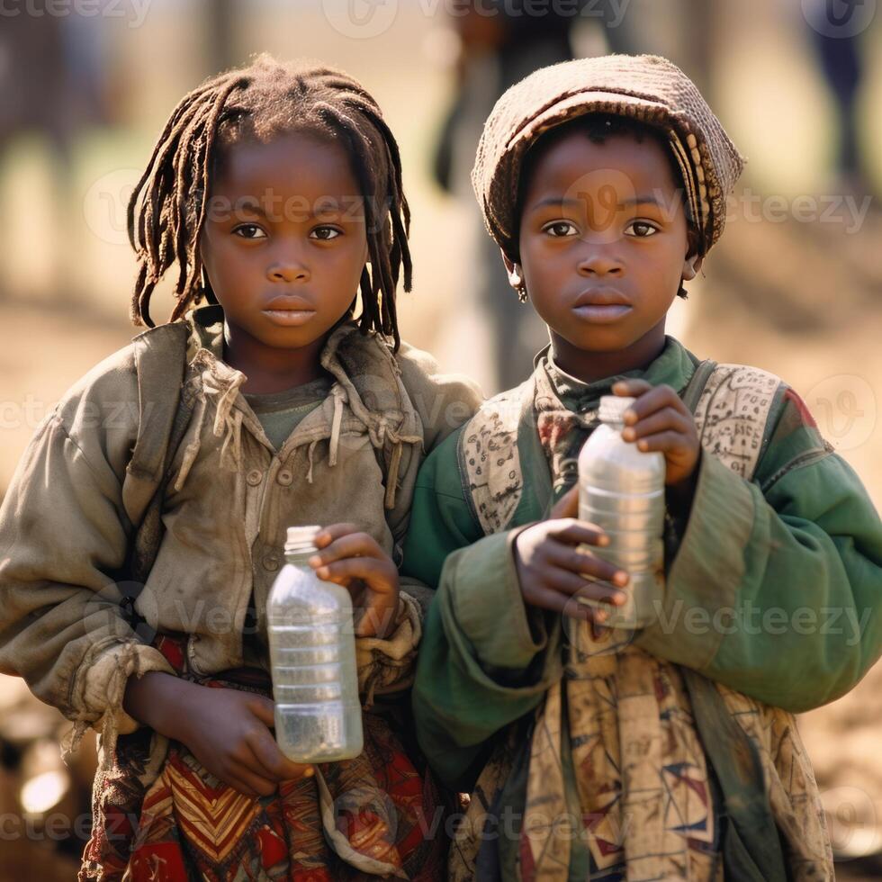 AI Generated African American boy and girl standing together, smiling AI generated photo