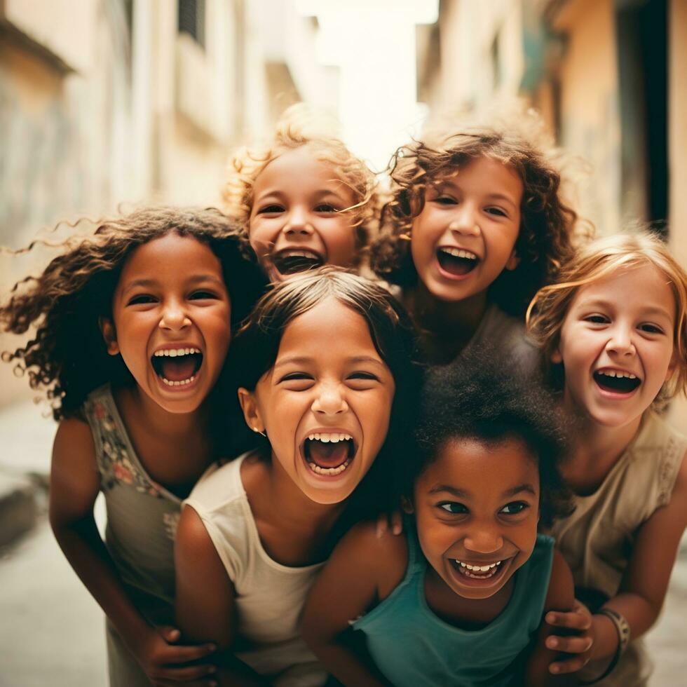 ai generado un reconfortante foto capturar el alegría y felicidad de niños desde todas alrededor el mundo ai generado