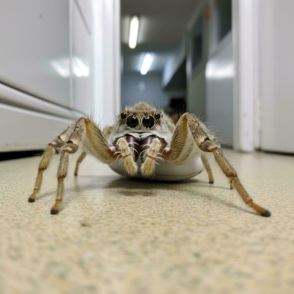 AI Generated A closeup shot of a typical Australian spider on the floor AI generated photo