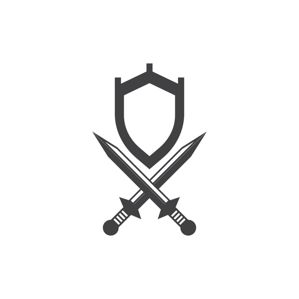 Shield wars with Sword logo design vector illustration