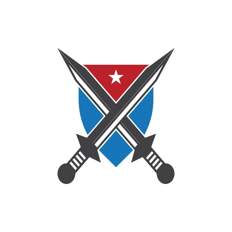 Shield wars with Sword logo design vector illustration