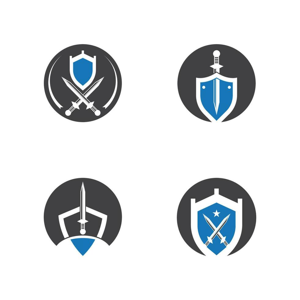 Shield wars with Sword logo design vector illustration