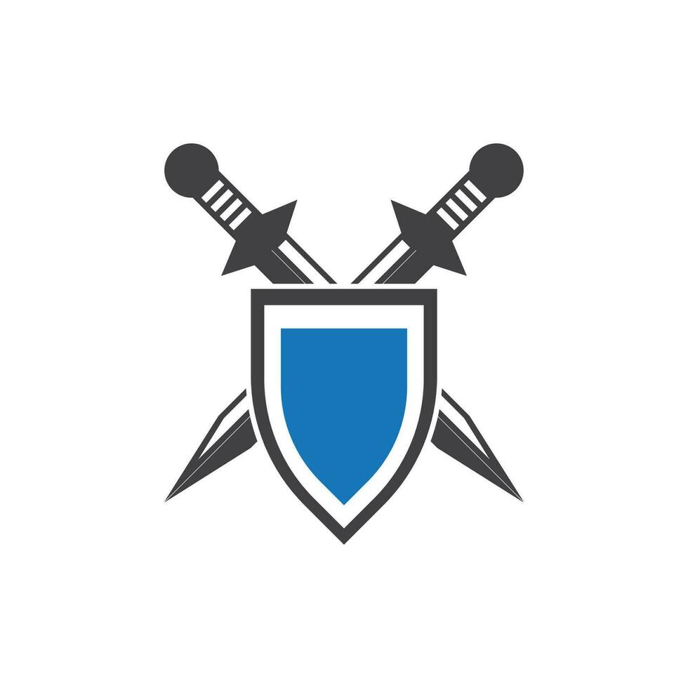 Shield wars with Sword logo design vector illustration