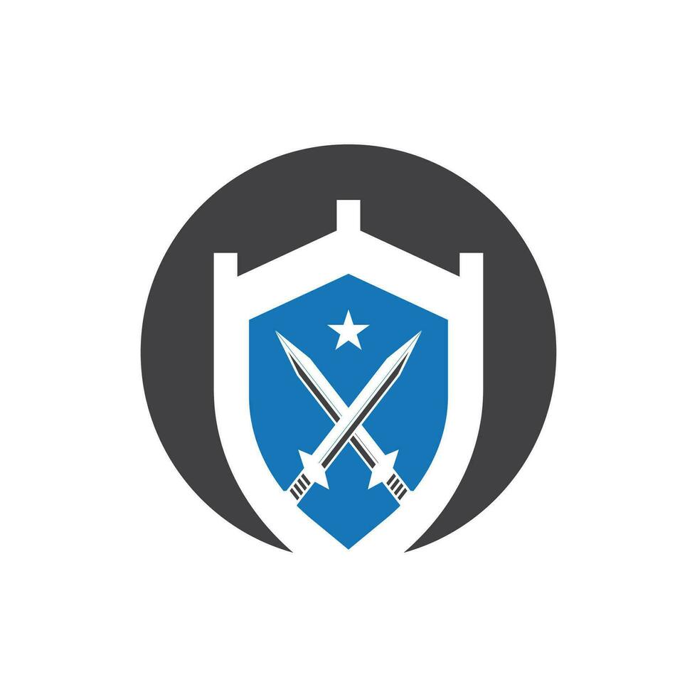 Shield wars with Sword logo design vector illustration