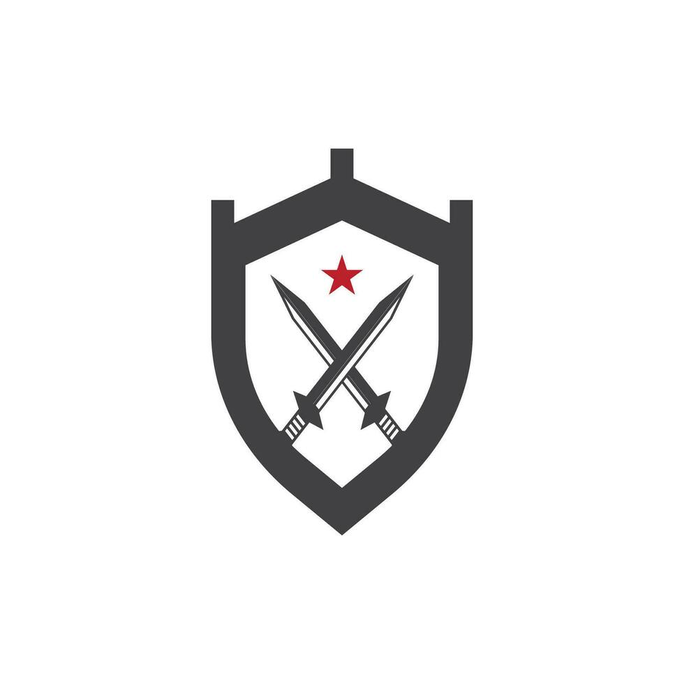 Shield wars with Sword logo design vector illustration