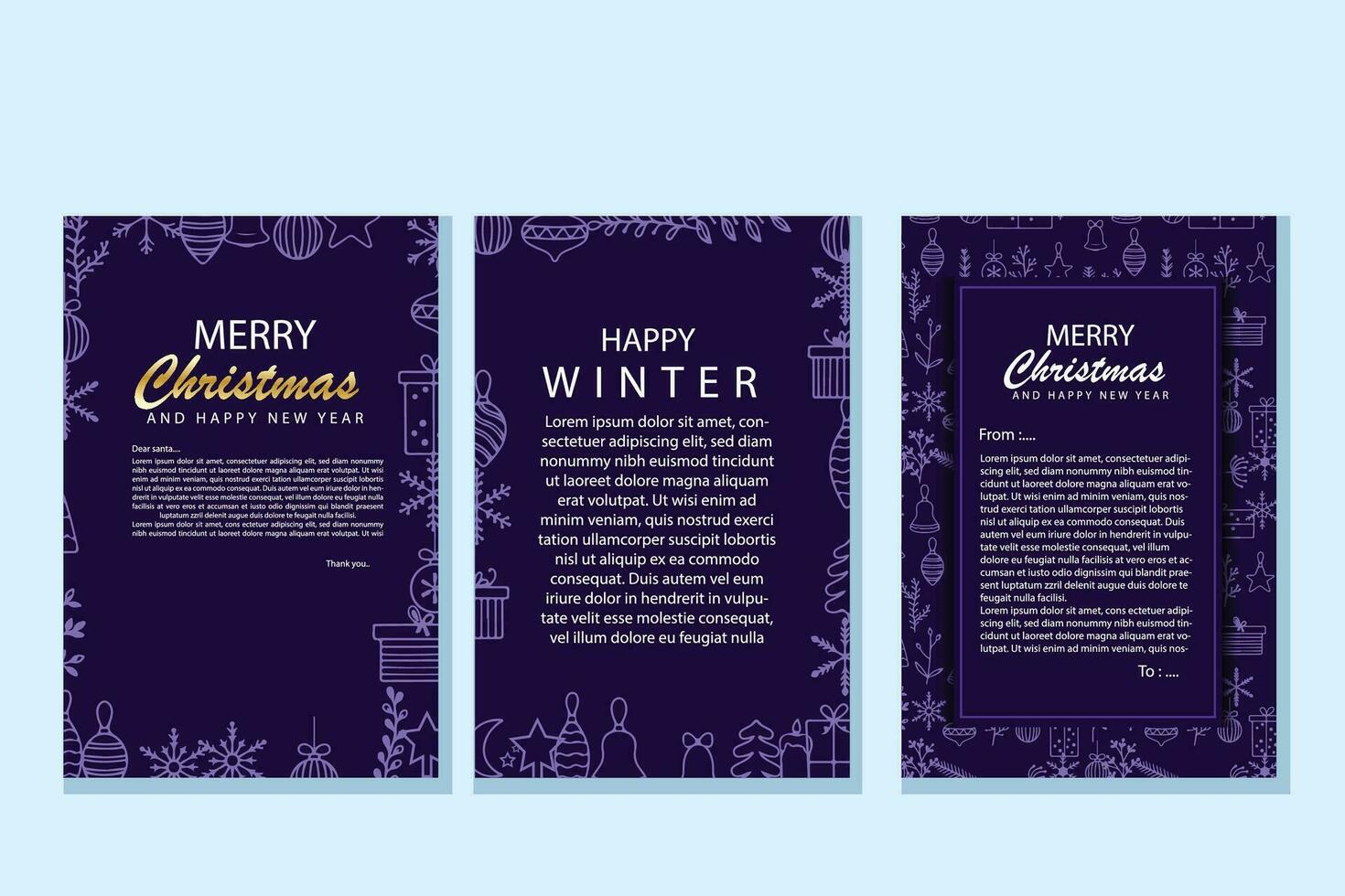 Vector set of posters greeting card merry Christmas and new year with winter natal ornament design templates