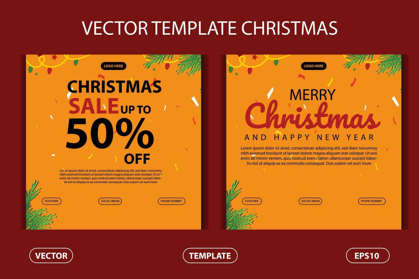 Vector set of posters greeting card merry Christmas and new year with winter natal ornament design templates