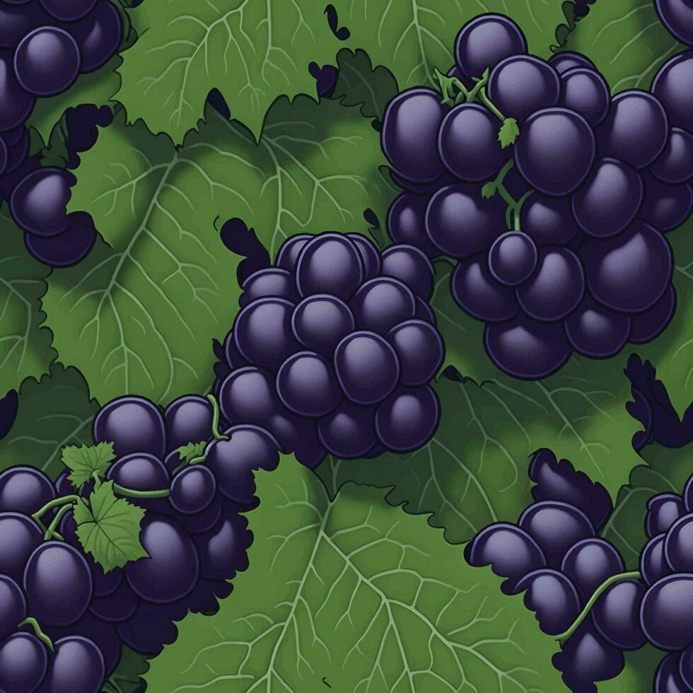Grape Pattern With Leaves Vector