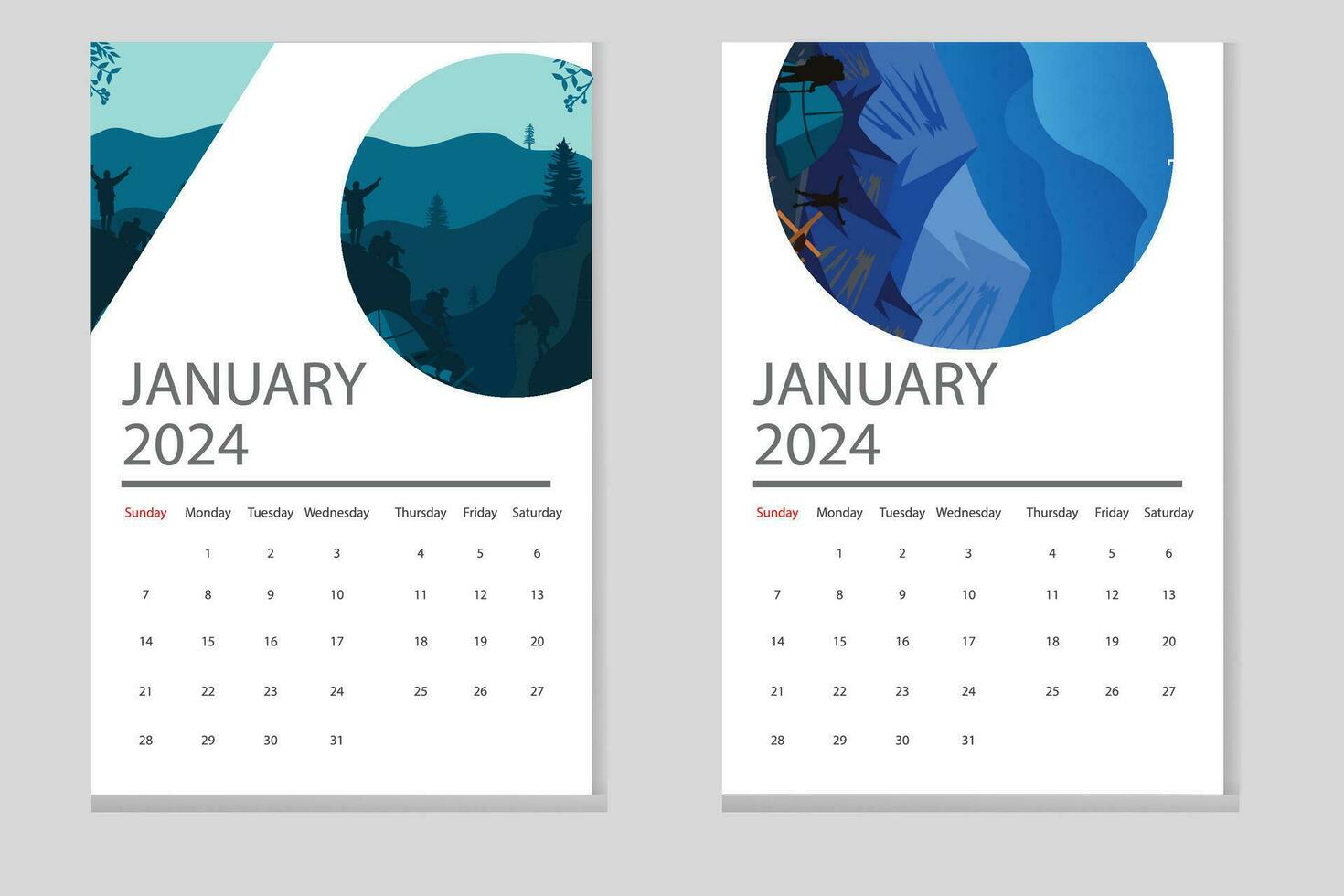 Calendar 2024 template flyer with modern design and winter element for new year 2024 vector
