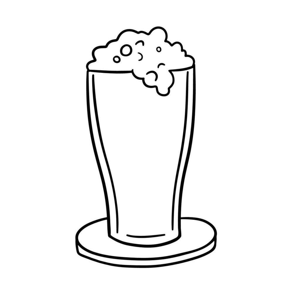 vaso de cerveza con espuma. vector contorno garabatear bosquejo aislado en blanco antecedentes.