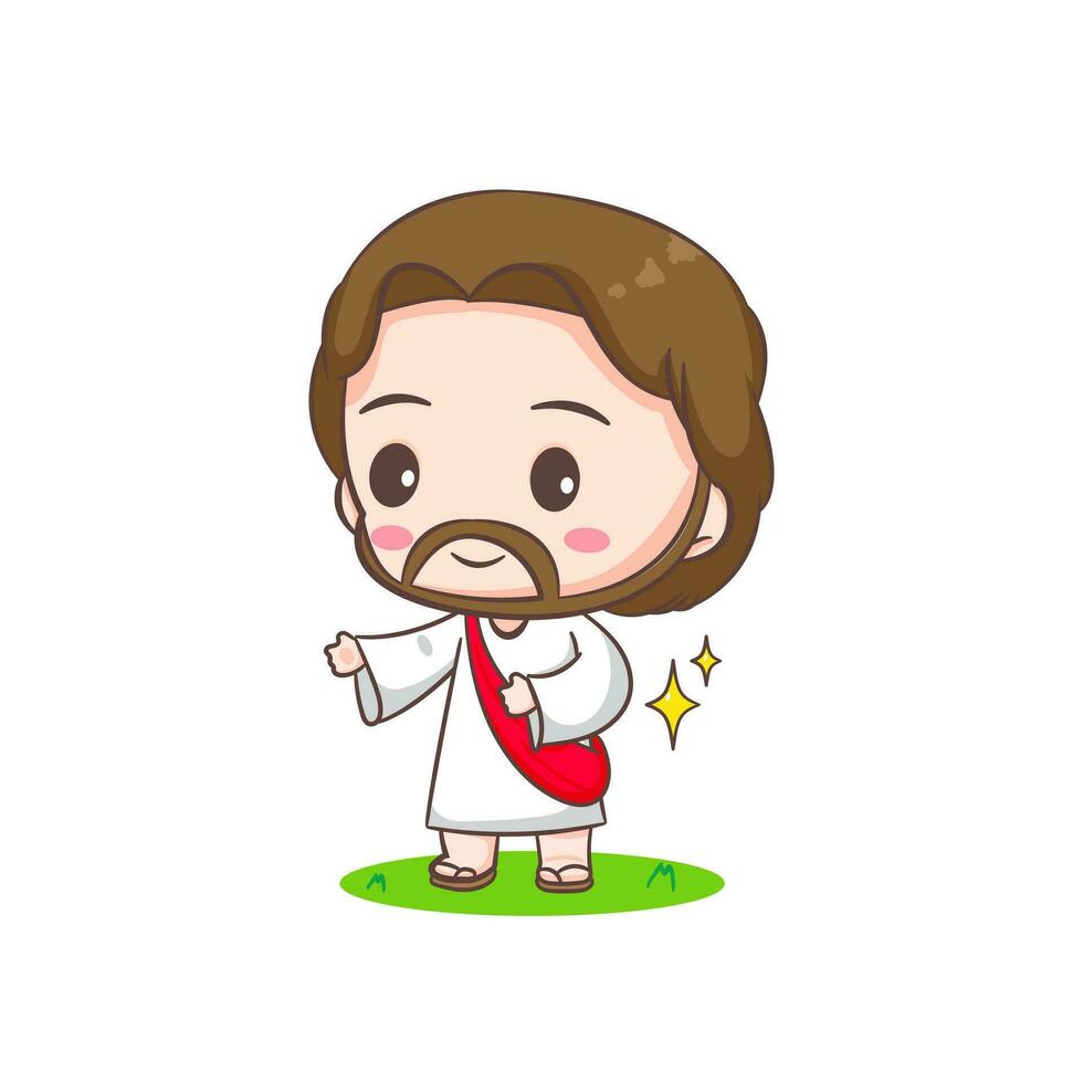 Cute Jesus Christ cartoon character. Christian religion concept design. Hand drawn Chibi character clip art sticker Isolated white background. Vector art illustration