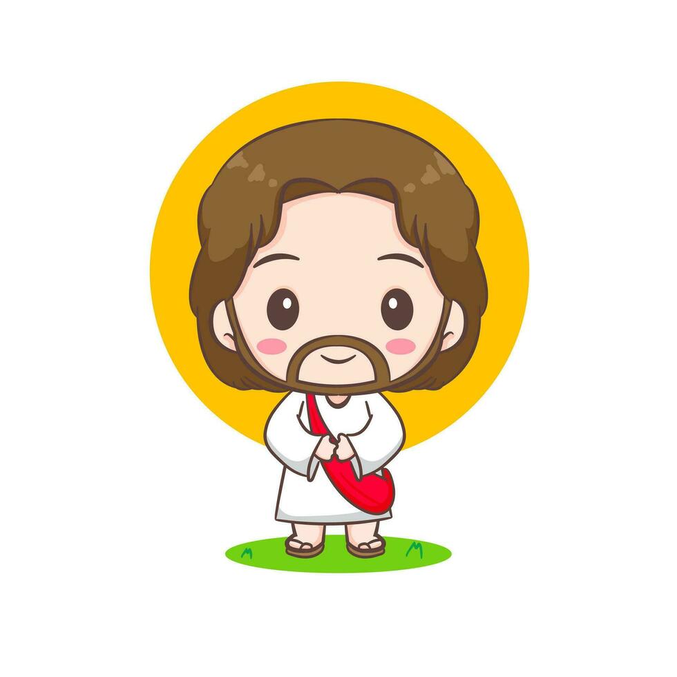 Cute Jesus Christ cartoon character. Christian religion concept design. Hand drawn Chibi character clip art sticker Isolated white background. Vector art illustration