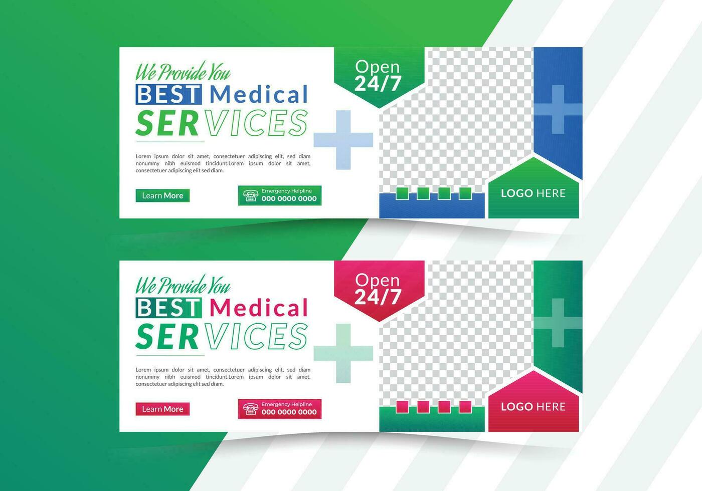 Medical healthcare social media cover design template with gradient colour, Social media cover page timeline, web banner ads design template. vector