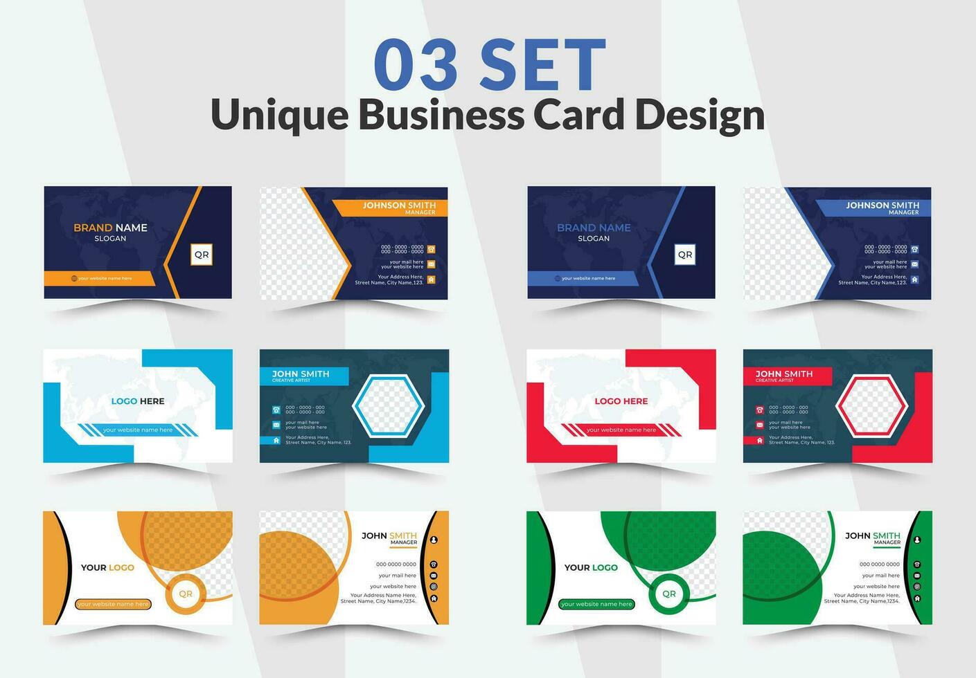 Business card design vector template. Mega Collection variety colors double sided Business card bundles and vector visiting card set template design.