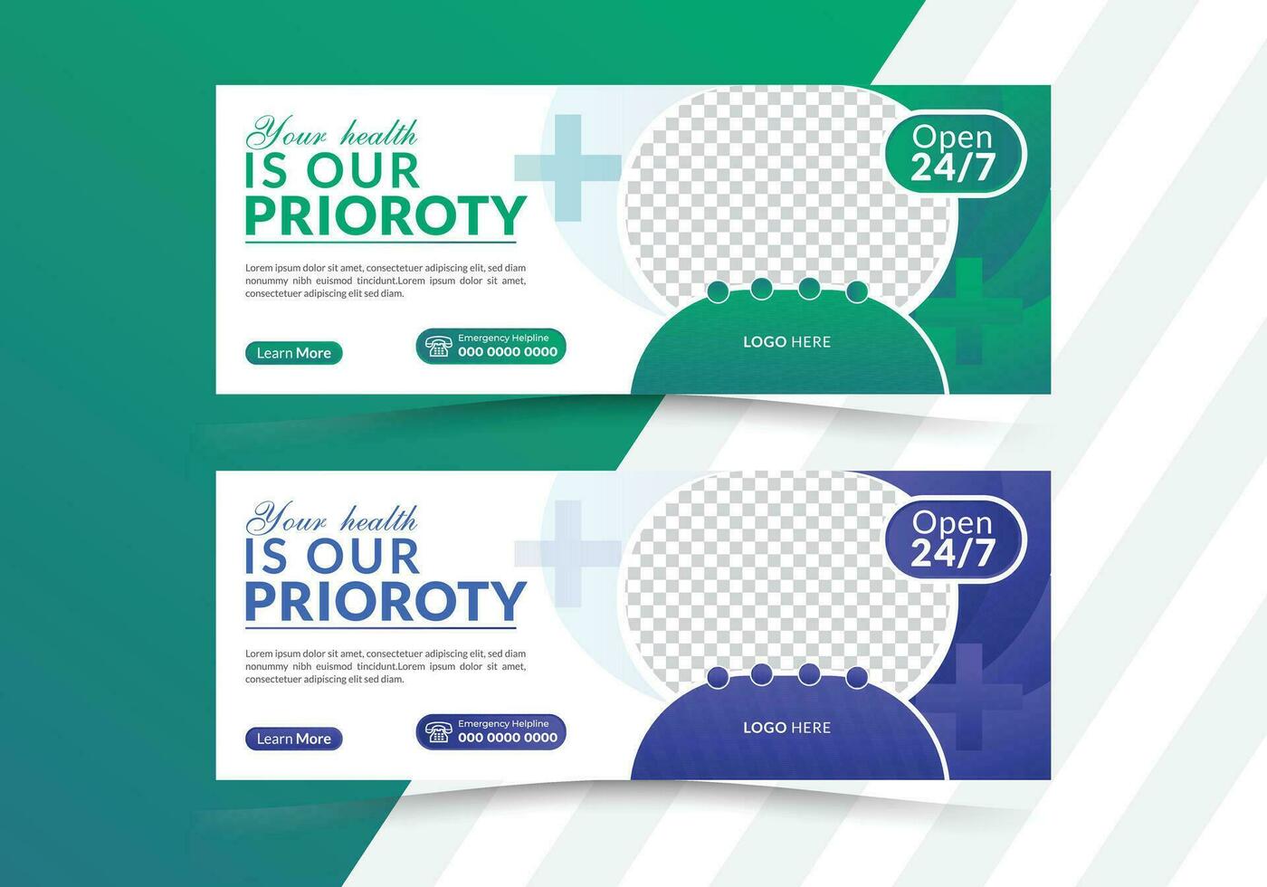 Medical healthcare social media cover design template with gradient colour, Social media cover page timeline, web banner ads design template. vector