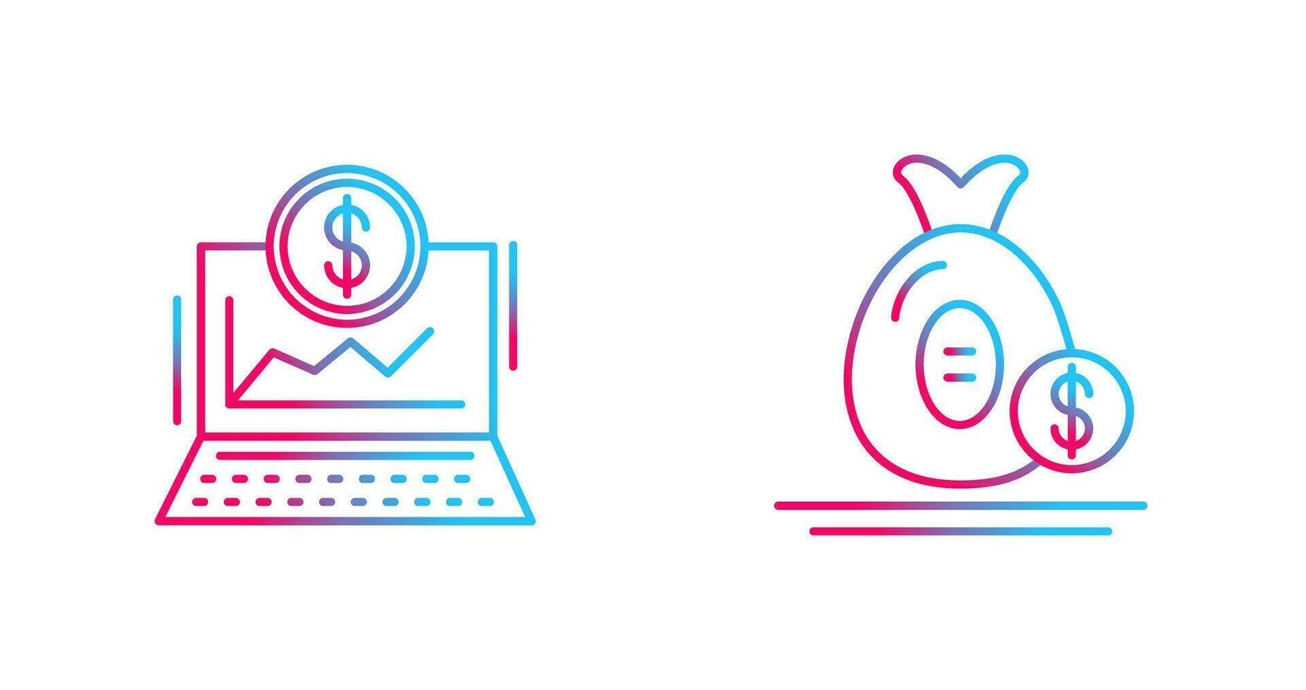 ordenador portátil y dinero bolso icono vector