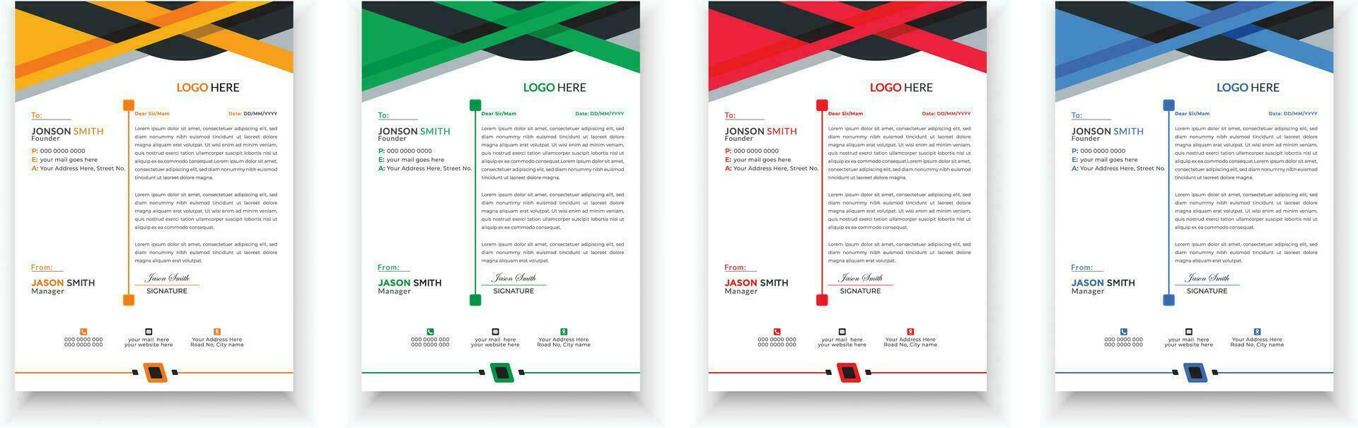 membrete diseño manojo. limpiar y profesional corporativo negocio membrete diseño modelo con con 4 4 colores. creativo elegante y minimalista estilo membrete diseño para tu negocio. vector