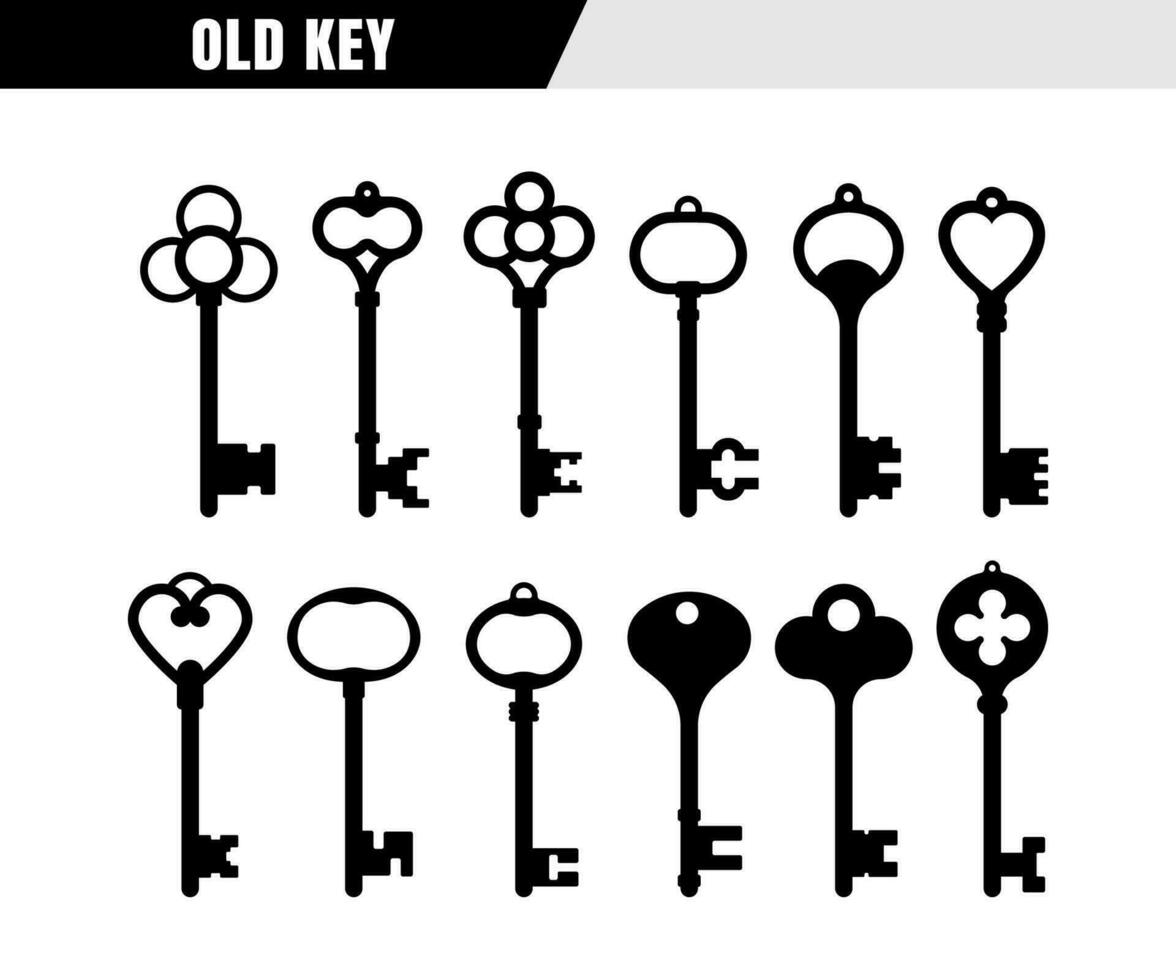 Old key black silhouette vector isolated on white background.