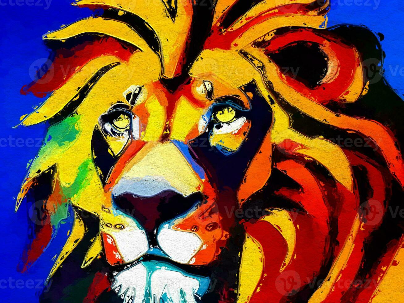 art color of lion face background, oil painting style photo