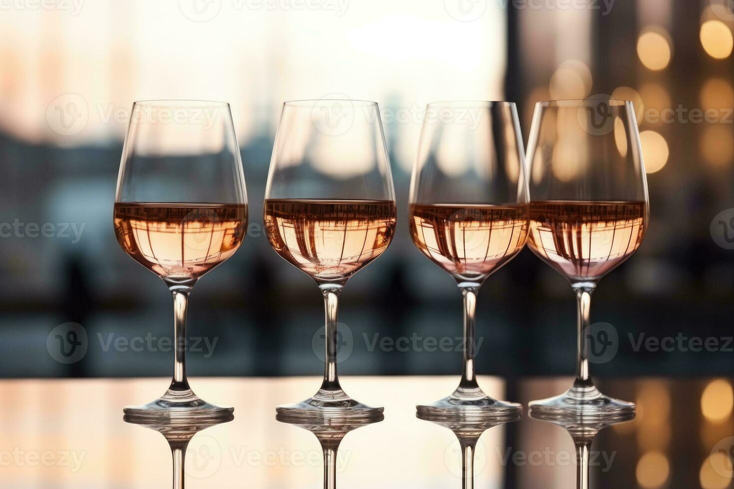 Reflections in glasses during ice wine tasting background with empty space for text photo