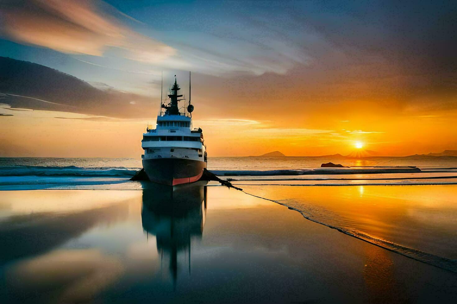 un barco en el playa a puesta de sol. generado por ai foto