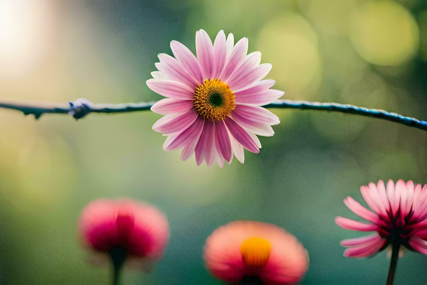 pink flowers on a branch with blurred background. AI-Generated photo