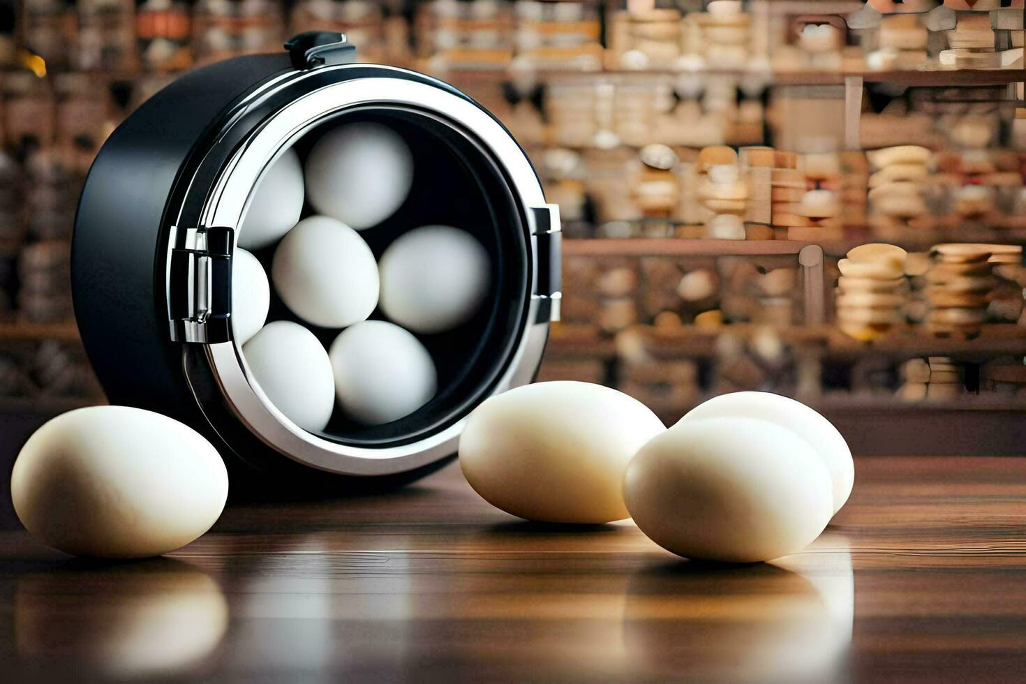 eggs in a pot on a table. AI-Generated photo