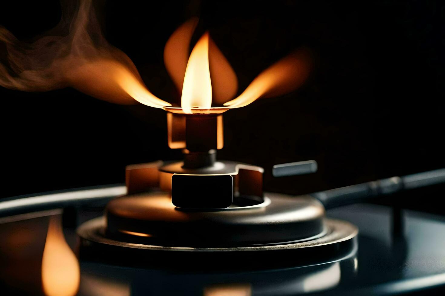 a close up of a burning candle on a stove. AI-Generated photo