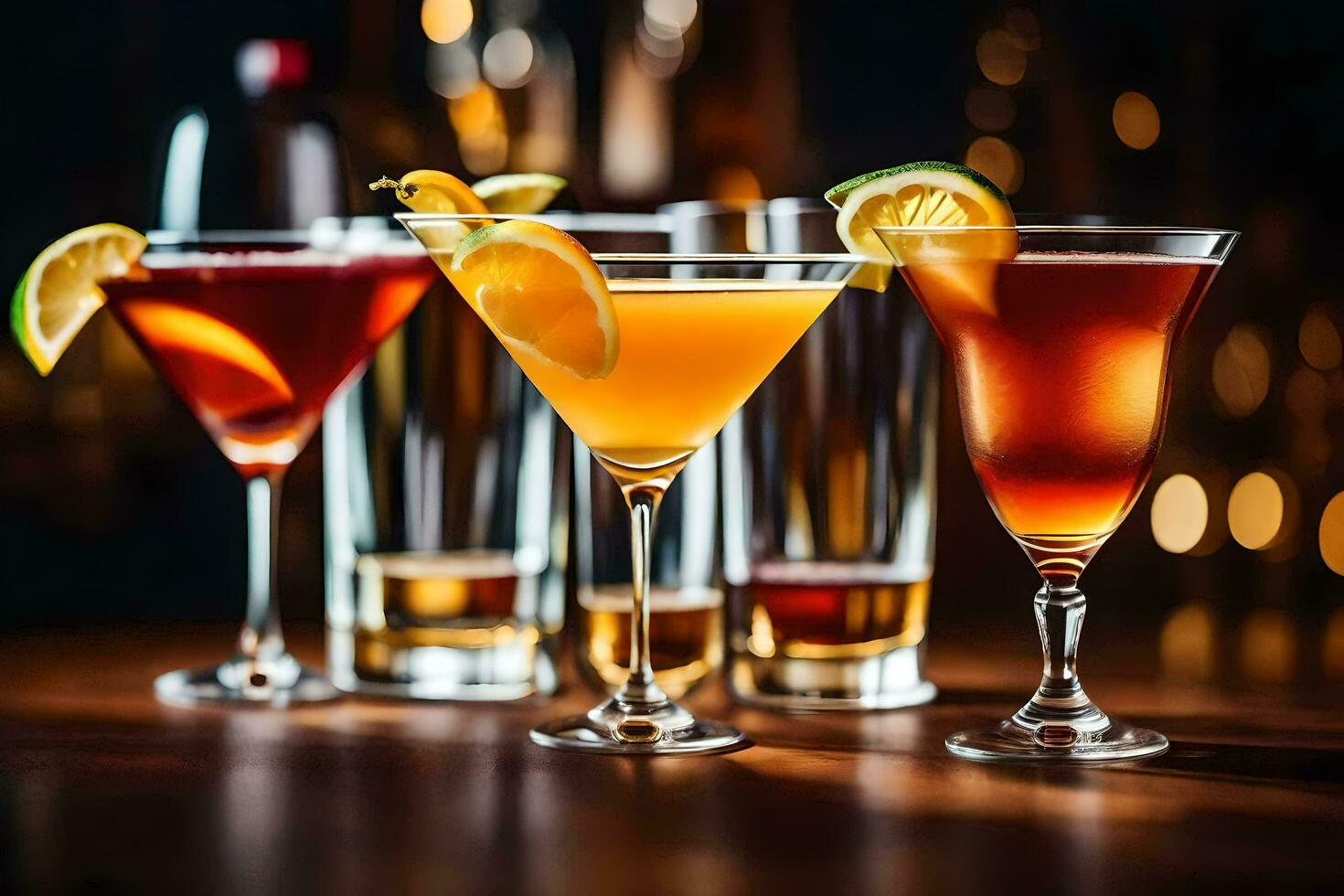 cocktails on a bar table. AI-Generated photo